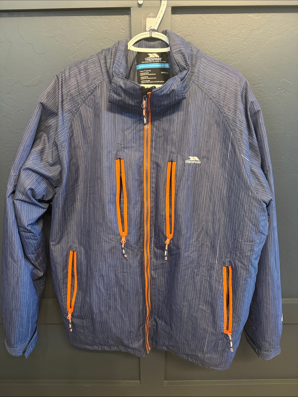 Trespass Navy Pinstripe Ski Jacket with Orange Zips